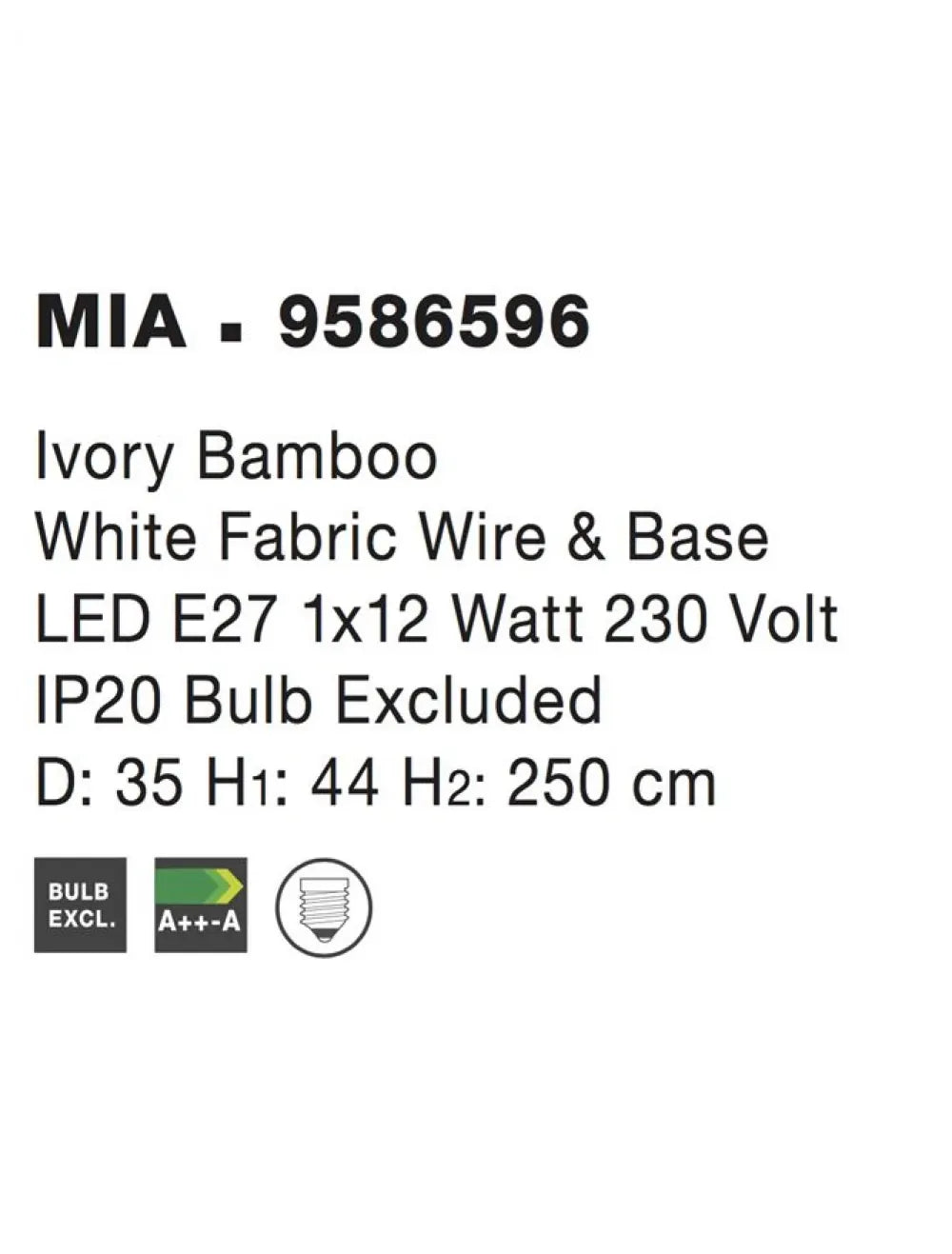 Pendul structura din Metal Alb si abajur din Ratan Crem H250xL35cm IP20 MIA
