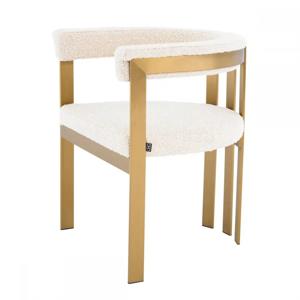 Scaun tapitat cu Stofa boucle Crem cu picioare din Metal Alama H73xL61xA56cm Clubhouse Eichholtz