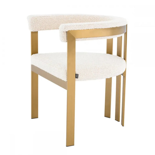 Scaun tapitat cu Stofa boucle Crem cu picioare din Metal Alama H73xL61xA56cm Clubhouse Eichholtz