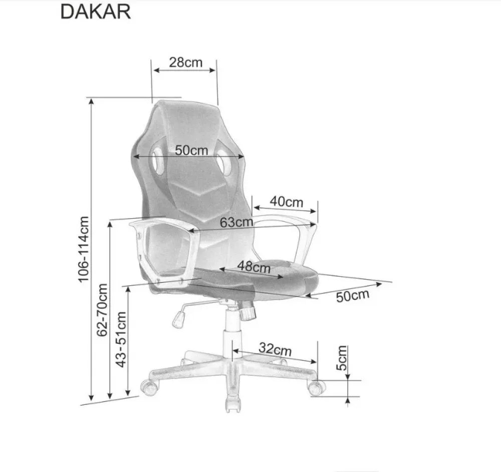 Scaun de gaming cu inaltime reglabila tapitat cu Stofa Negru/Rosu cu picioare din Plastic Negru/Rosu H106-114xL63xA48cm Dakar