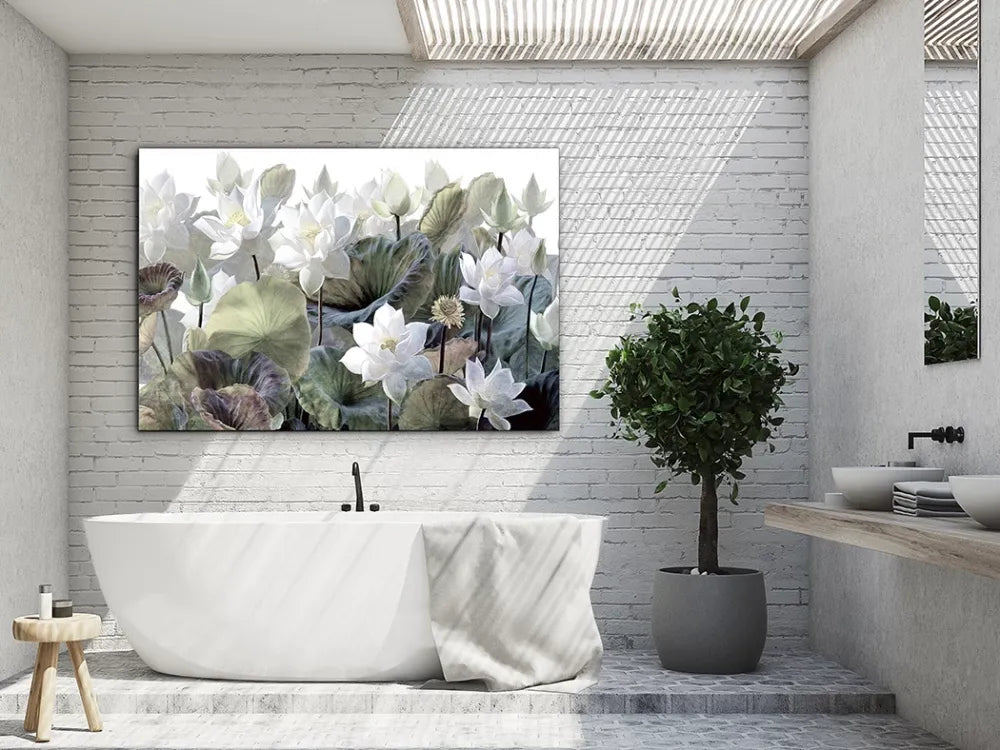 Tablou Flori pe Sticla securizata Multicolor L150xH100cm Nenufares
