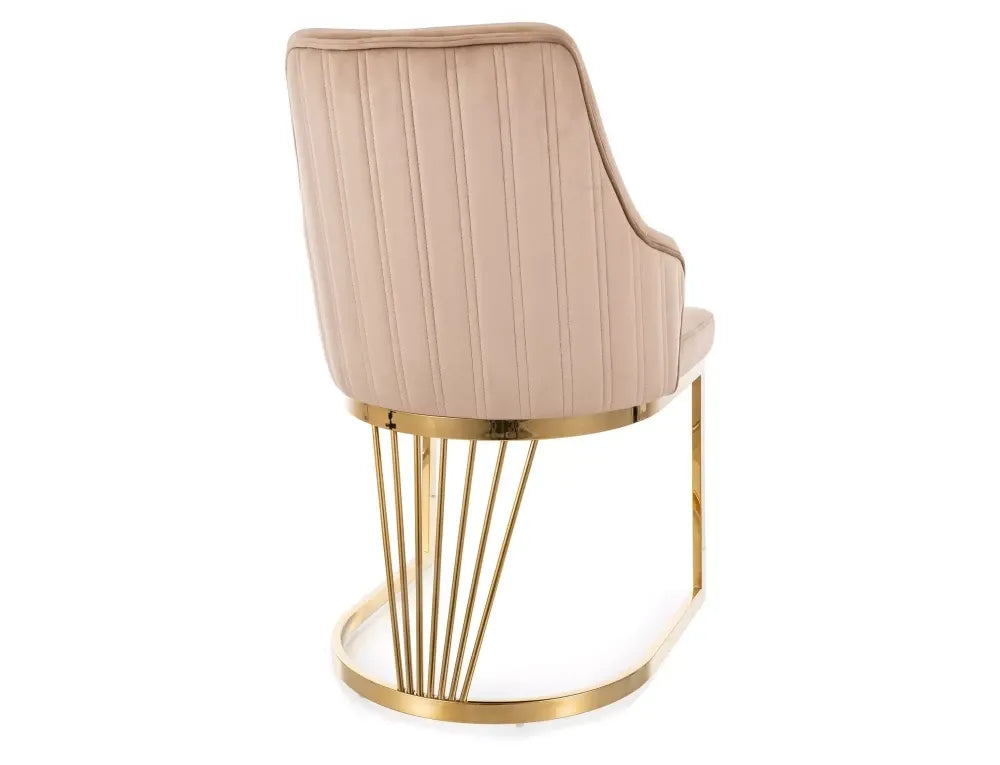 Set 2 scaune din Catifea Bej si Otel inoxidabil Auriu Hx89Lx52xA64cm ALURE