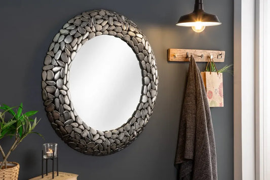 Oglinda cu rama din Metal Argintiu D82cm Stone Mosaic