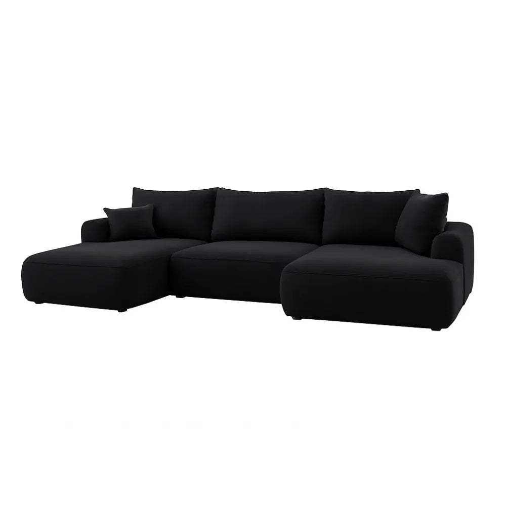 Coltar extensibil catifea vogue negru cu lada depozitare Nubio III 364x159cm