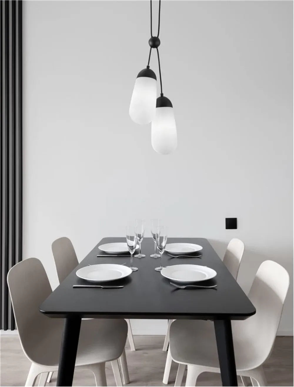 Lustra structura din Metal Negru si abajur din Sticla Alb H150xL25.2cm IP20 BLAKY