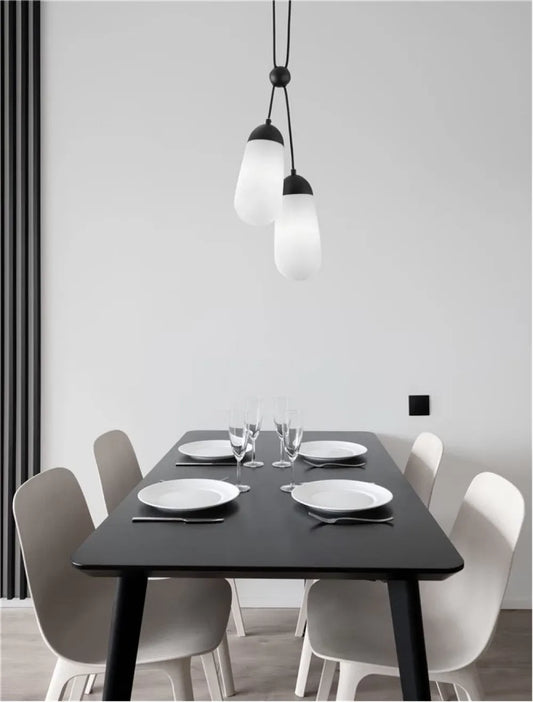 Lustra structura din Metal Negru si abajur din Sticla Alb H150xL25.2cm IP20 BLAKY