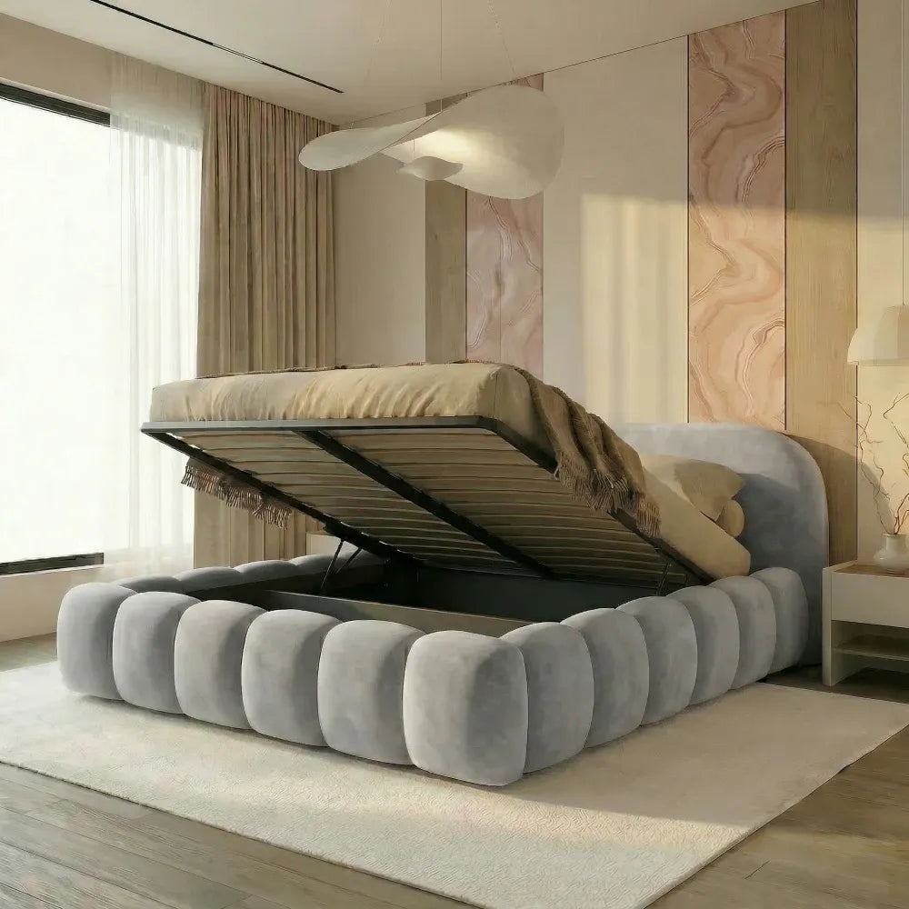Pat tapitat cu material catifea Gri deschis 180 x 200 Orlando slim
