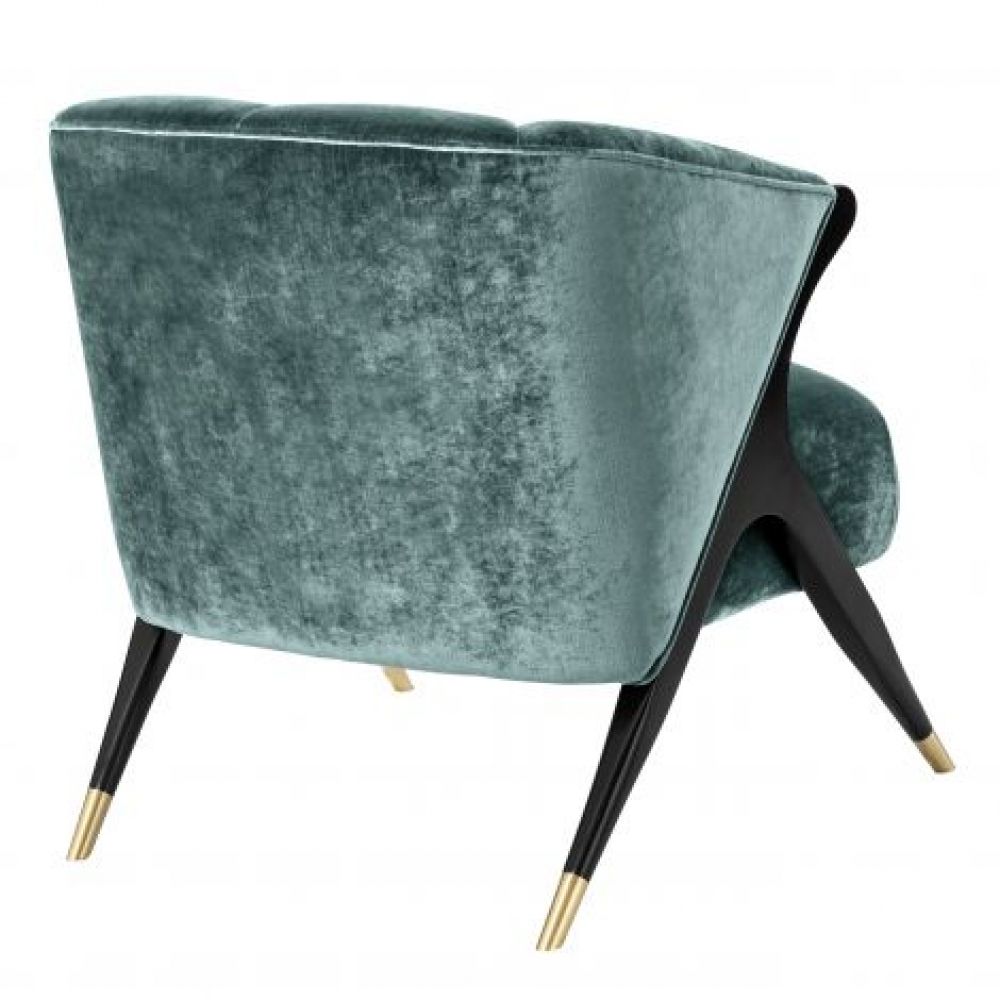 Fotoliu tapitat cu Catifea  Verde cu baza din Metal Negru/Auriu H77xL72xA80cm Pavon