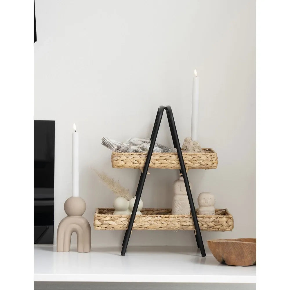 Etajera din Metal negru si spatii depozitare impletite natural Maro/Negru H43,5xL42cm Alfaro