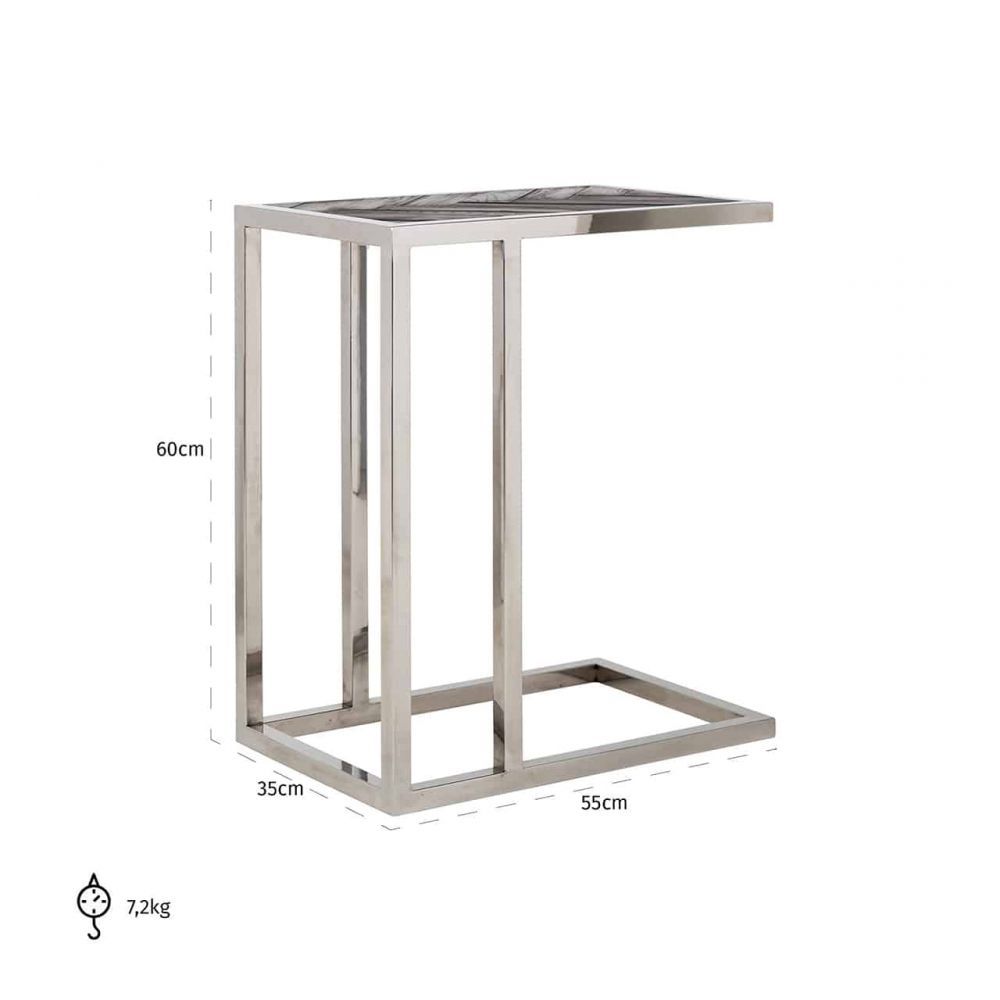 Masuta de colt dreptunghiulara din furnir de stejar si otel inoxidabil Negru/Argintiu L55xH60cm Blackbone Richmond Interiors