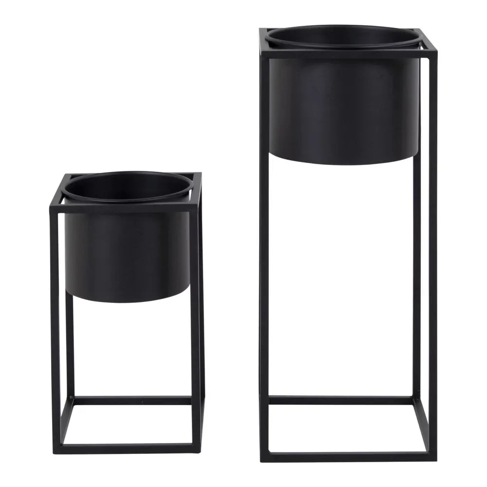 Set 2 ghivece din Metal Negru H31/50,5xL17/19,5cm Marlas