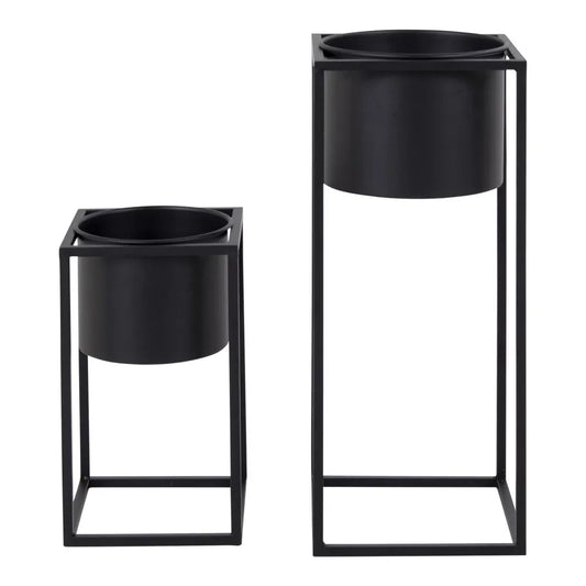 Set 2 ghivece din Metal Negru H31/50,5xL17/19,5cm Marlas
