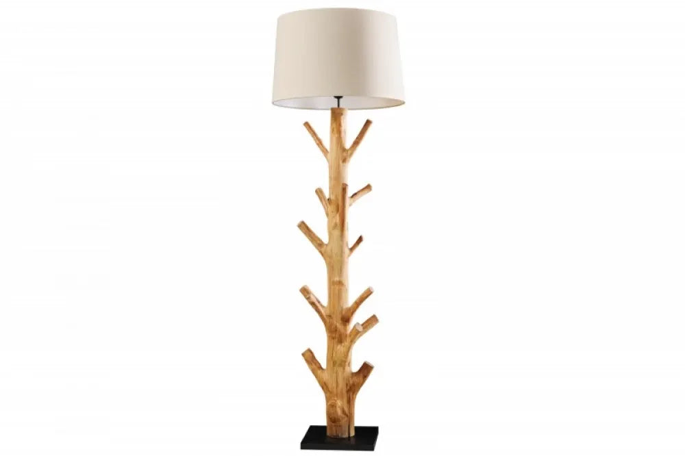 Lampa de podea din Lemn Maro si Textil Bej H175xD55cm Tree