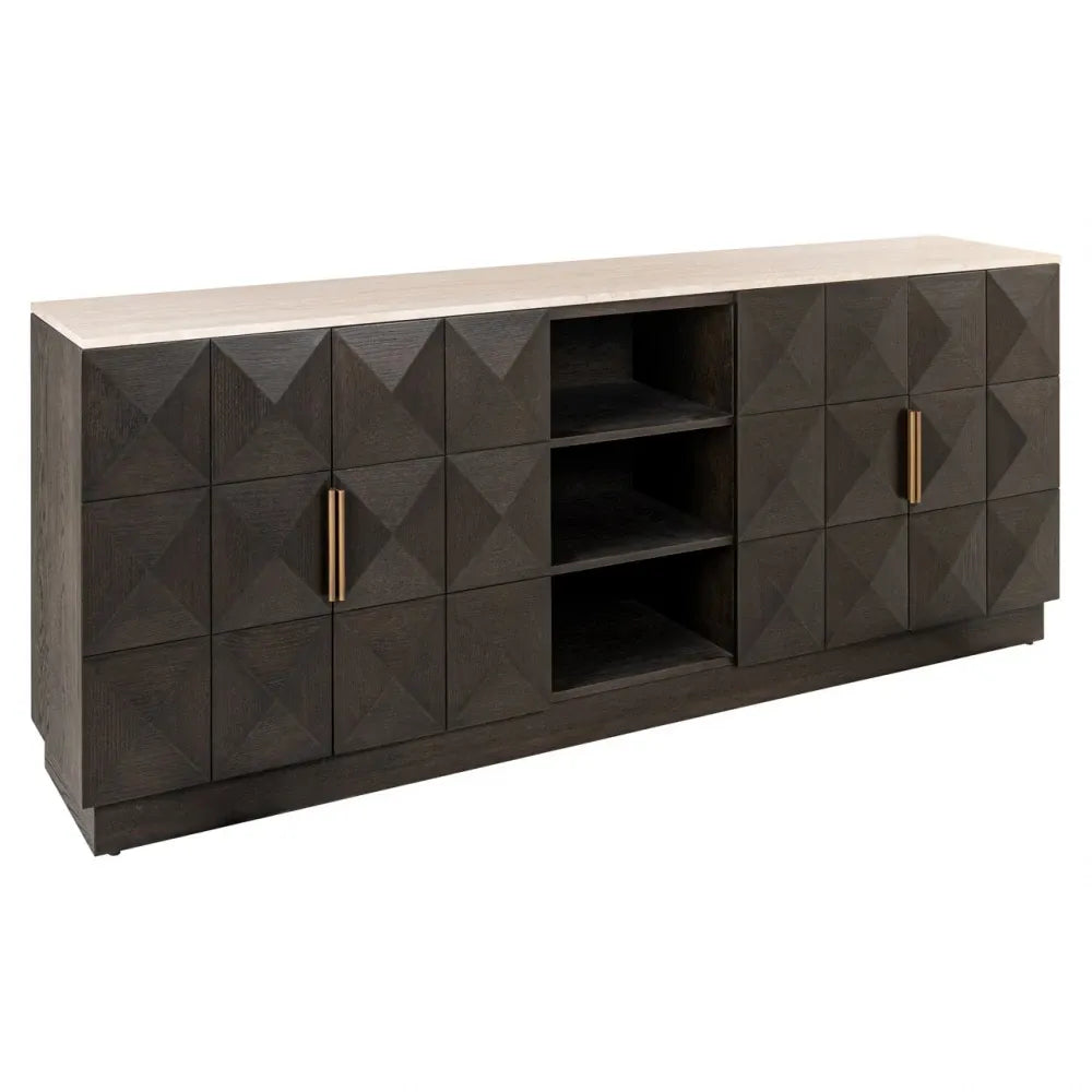 Comoda din Lemn de stejar Maro si Travertin Bej L225xH90cm Claremont Richmond interiors