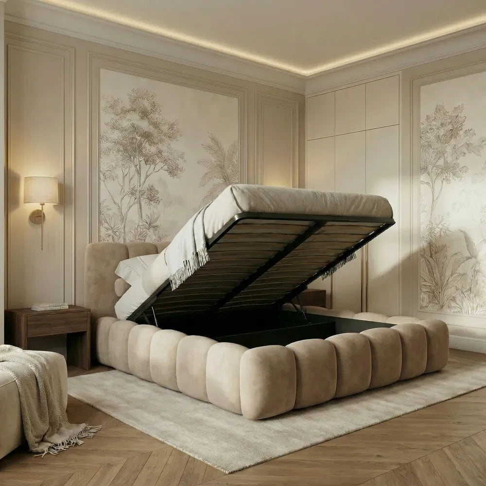 Pat tapitat cu material catifea Bej 160 x 200 Dallas slim