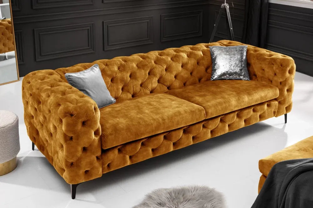 Canapea 3 locuri tapitat cu Catifea Galben L235cm Modern Barock