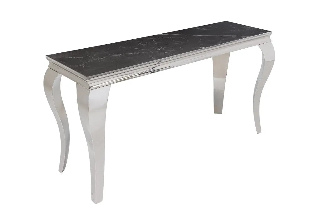 Consola din Piatra sinterizata Negru si Otel inoxidabil Argintiu L145xH75cm MODERN BAROCK
