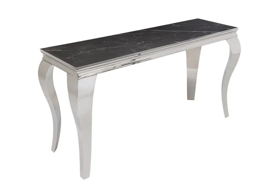 Consola din Piatra sinterizata Negru si Otel inoxidabil Argintiu L145xH75cm MODERN BAROCK