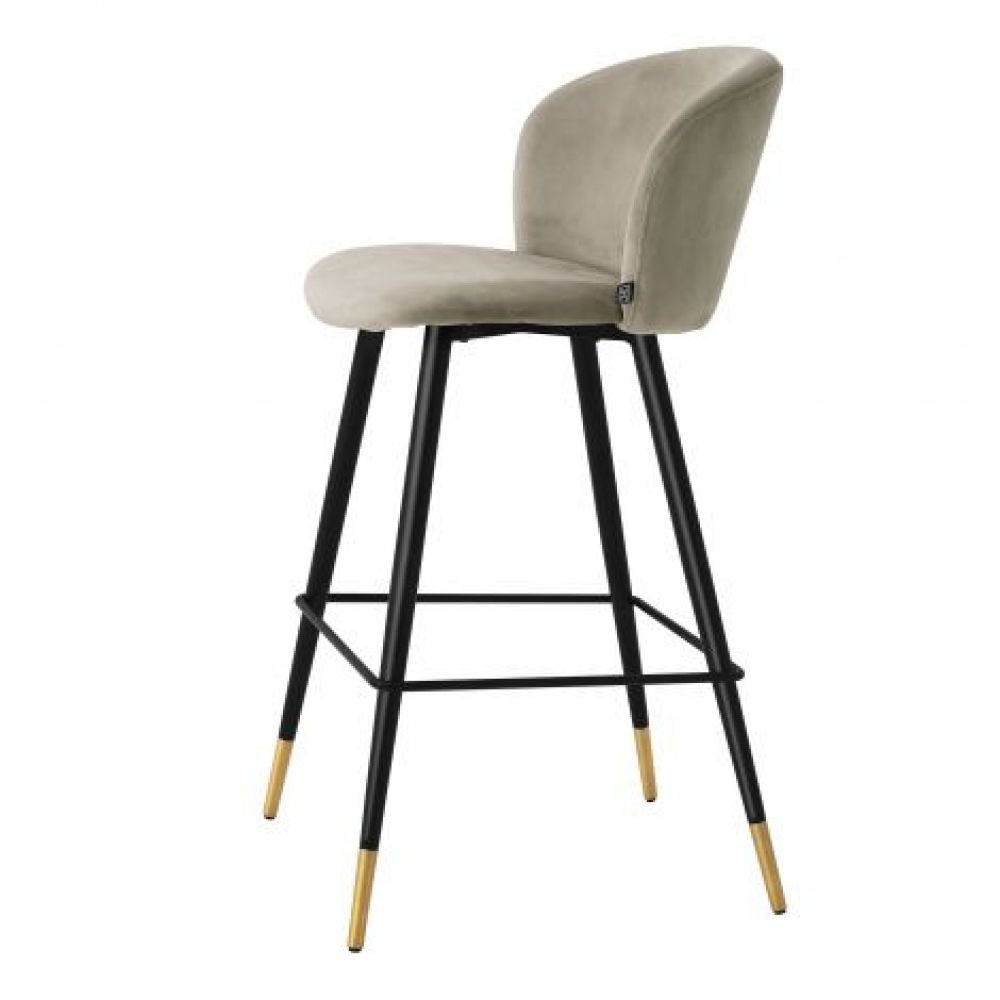 Scaun de bar tapitat cu Catifea Bej cu picioare din Metal Negru/Auriu H102xL51xA54cm Volante