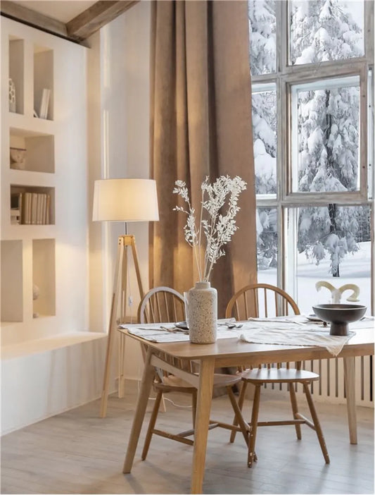 Lampa de podea structura din Lemn Maro si abajur din Textil Alb H145xL50cm IP20 LE ROY