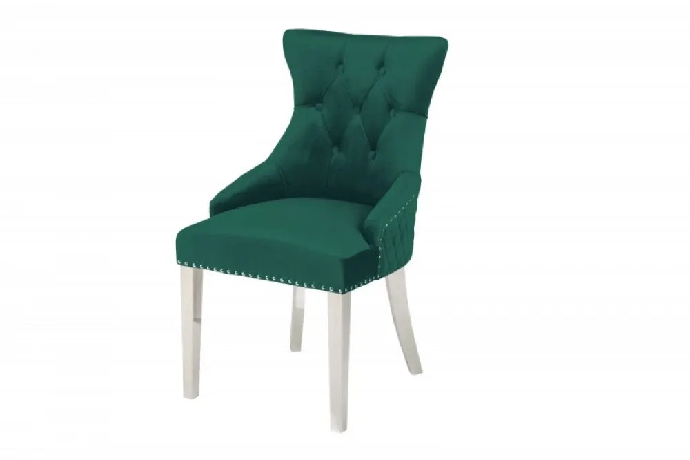 Scaun tapitat cu Catifea Verde cu picioare din Otel inoxidabil Argintiu H94xL53xA63cm Castle Deluxe