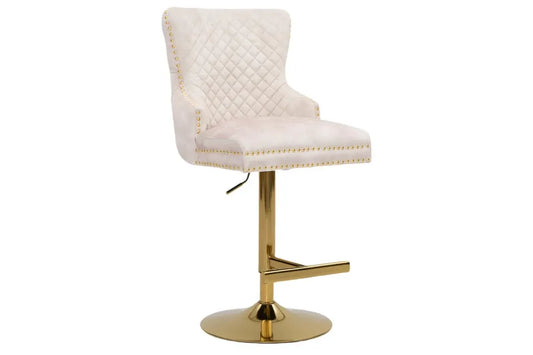 Set 2 scaune de bar din Otel inoxidabil Auriu si Catifea Bej H108-130xL50cm Castle