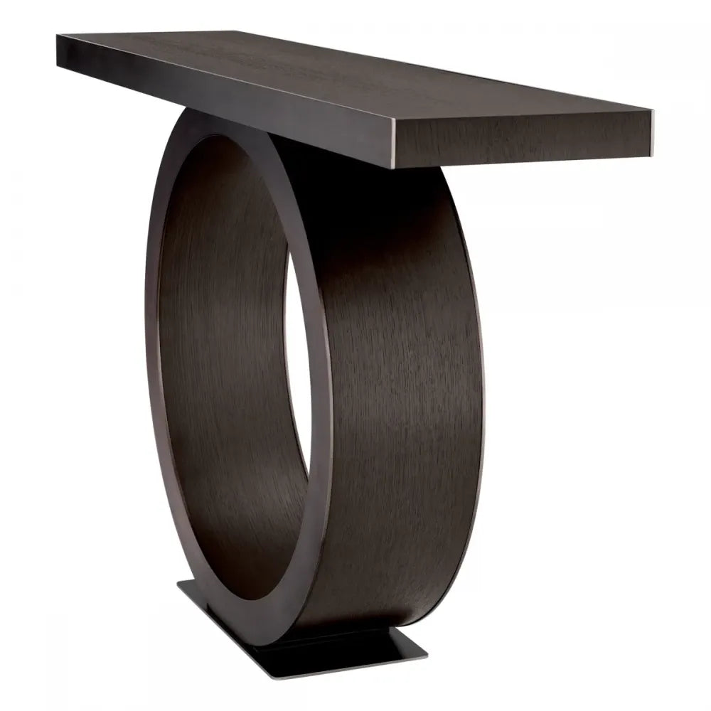Consola din Furnir de stejar Maro Mocha si Metal Bronz L130xH76.5cm Odis Eichholtz