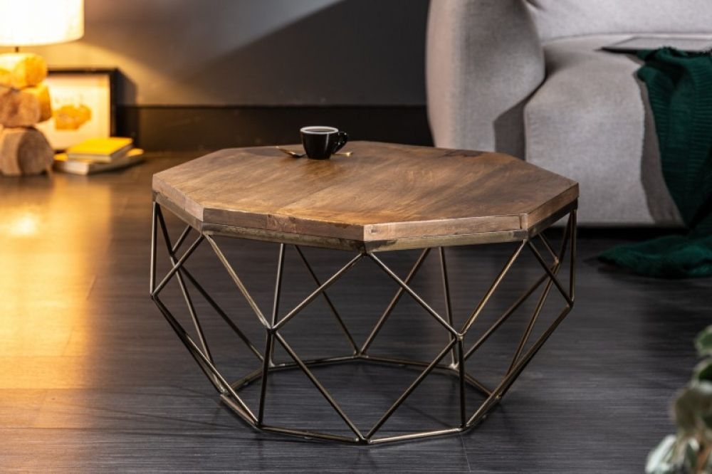Masuta de cafea asimetrica din lemn masiv de mango si Metal Maro/Auriu L69xH38cm Diamond