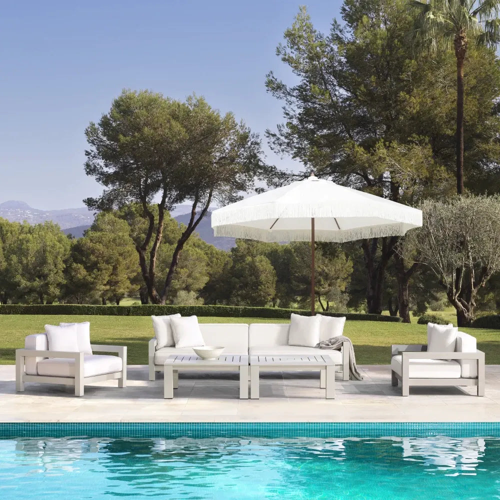 Canapea de exterior din Metal Bej si Stofa Alb H72xL273.5cm Cap-Antibes Eichholtz