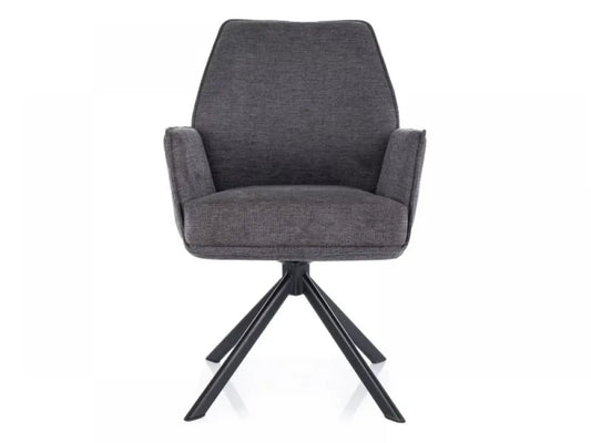 Scaun tapitat cu Stofa Brego Gri inchis cu picioare din Metal Negru H90xL58xA46cm Hugo