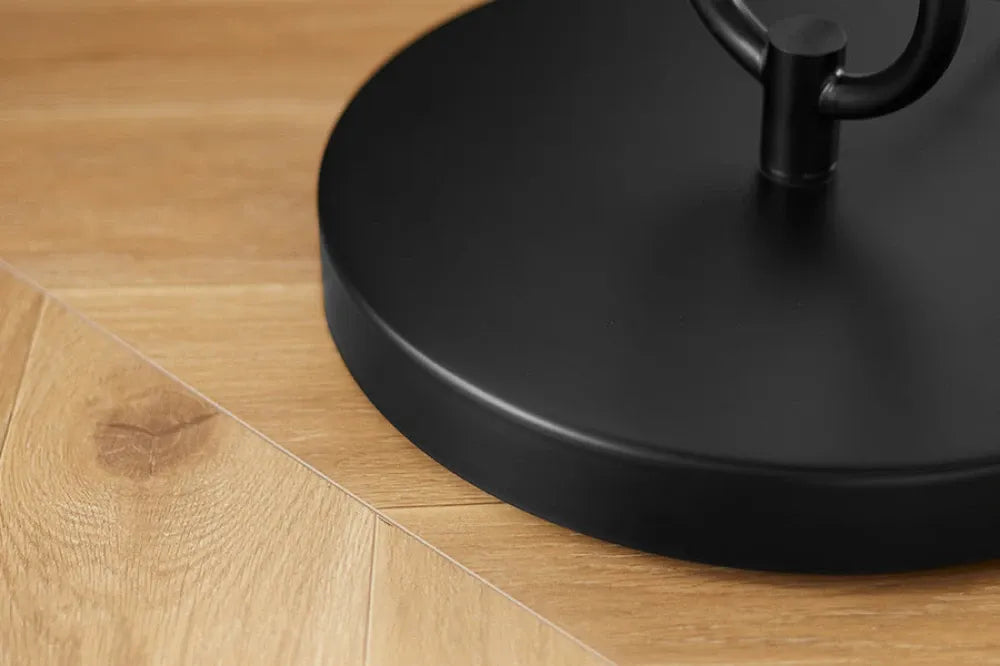 Lampa de podea cu masuta incorporata din Metal Negru si Textil Negru D50xH176cm SERVANT