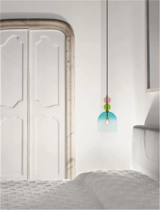 Pendul structura din Metal Negru/Auriu si abajur din Sticla Multicolor H184.5xL16cm IP20 MURANO
