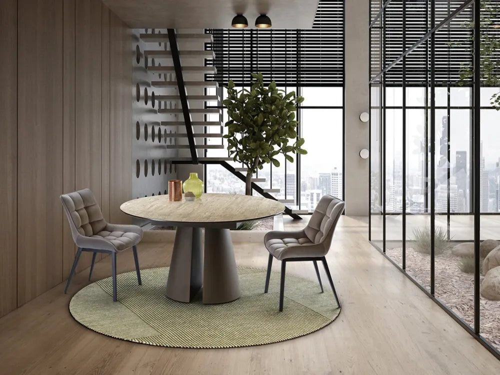 Masa rotunda din Metal/MDF Maro si MDF Bej D138xH77cm Samara