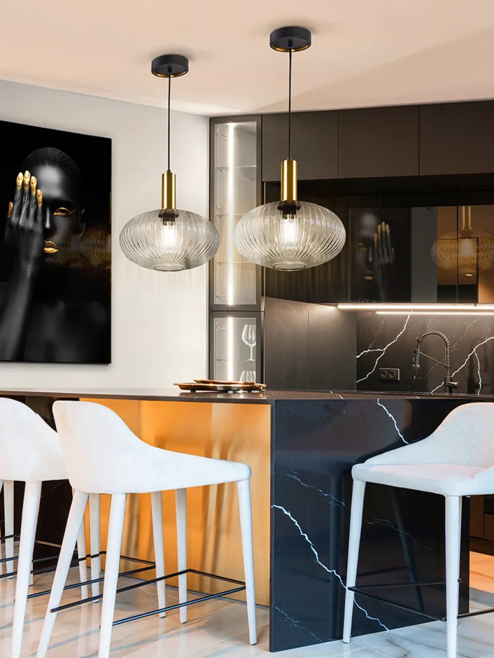 Pendul din Metal Negru si Sticla Transparent D30xH200cm Norma
