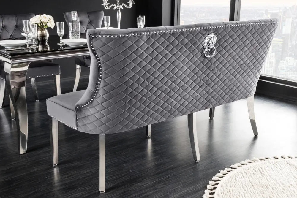 Banca din Otel inoxidabil Argintiu si Catifea Gri H98xL164cm Castle delux