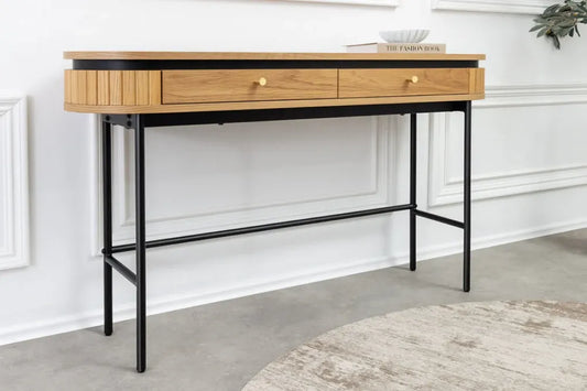 Consola din MDF/Furnir de stejar Maro si Metal Negru L120xH76cm ATELIER