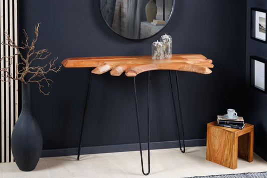 Consola din Lemn de salcam Maro si Metal Negru L104xH80cm WILD