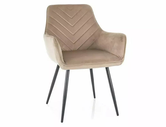 Scaun tapitat cu Catifea Bej cu picioare din Metal Negru H85xL57xA47cm Fig