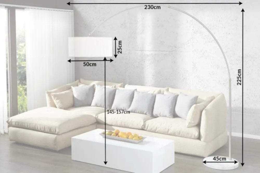 Lampa de podea din Marmura/Metal Alb si Textil Alb H225xL230cm Extenso
