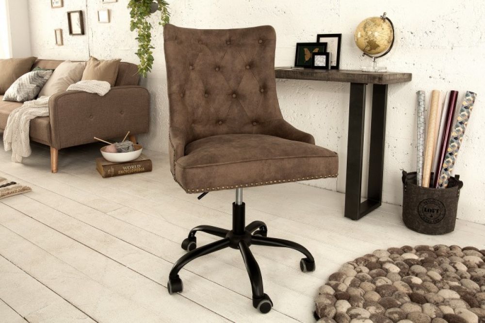 Scaun de birou reglabil cu rotile din Piele ecologica si Metal Maro/Argintiu Victorian H98xL58xA62cm