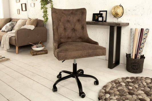 Scaun de birou reglabil cu rotile din Piele ecologica si Metal Maro/Argintiu Victorian H98xL58xA62cm