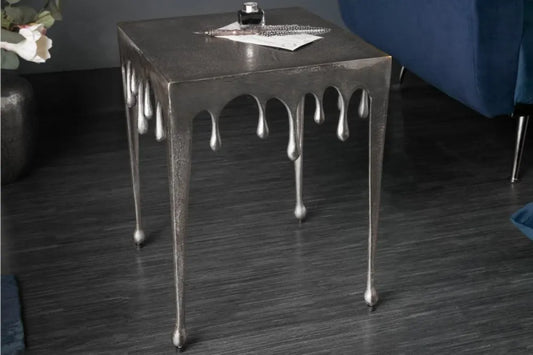 Masuta laterala Patrata din Metal Argintiu L34xH44cm Liquid S