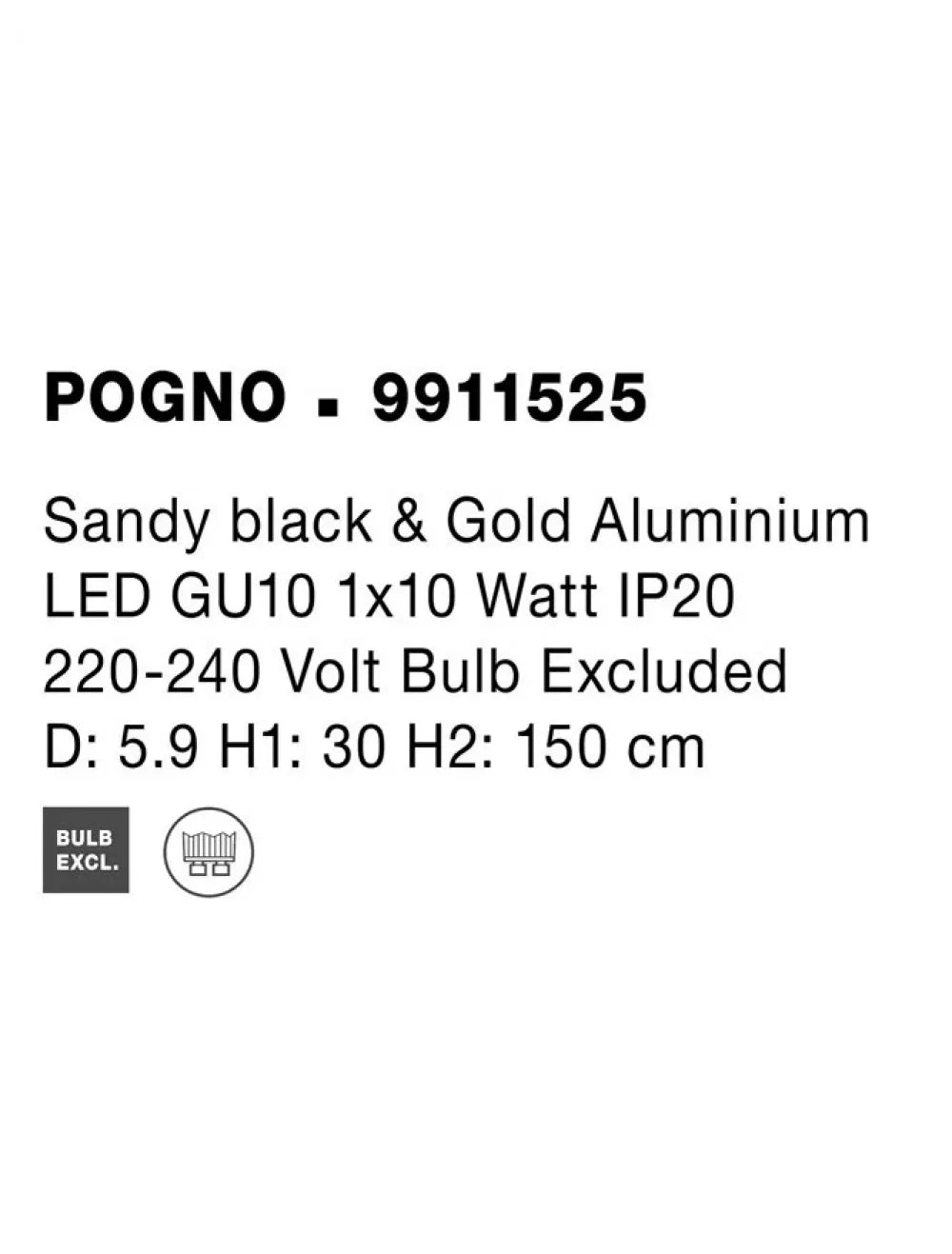 Pendul din Aluminiu Negru/Auriu H180xL5.9cm IP20 PONGO