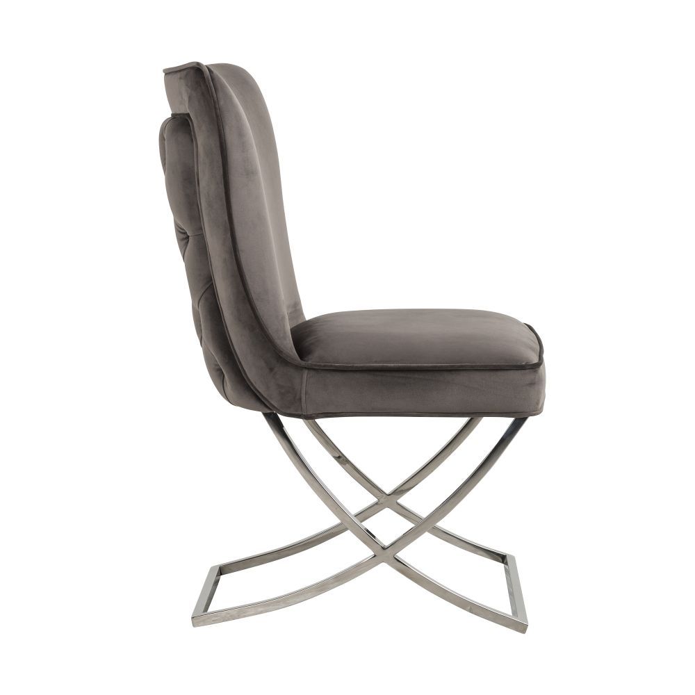 Scaun din Catifea si Metal Gri/Argintiu H93.5xL54xA70cm Richmond Interiors Scarlett Richmond Interiors