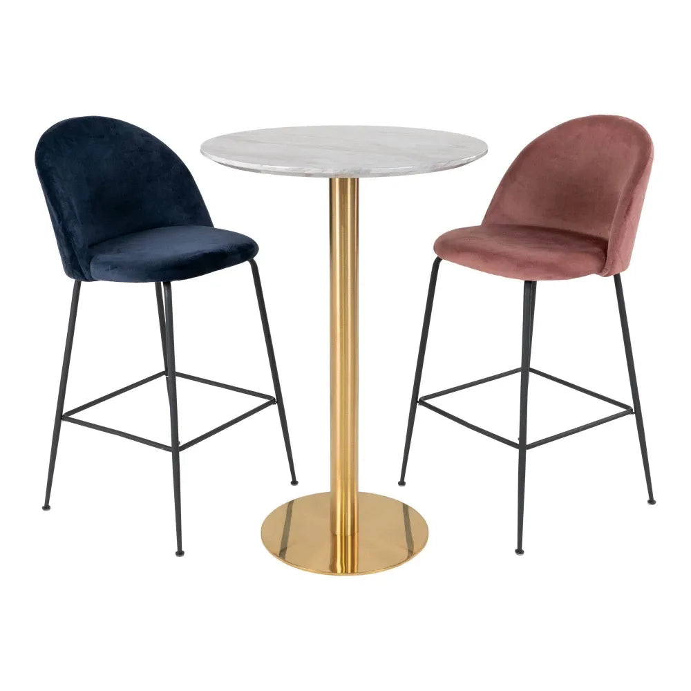 Masa bar din Metal Alama si MDf Alb cu efect de marmura D70xH105cm Bolzano