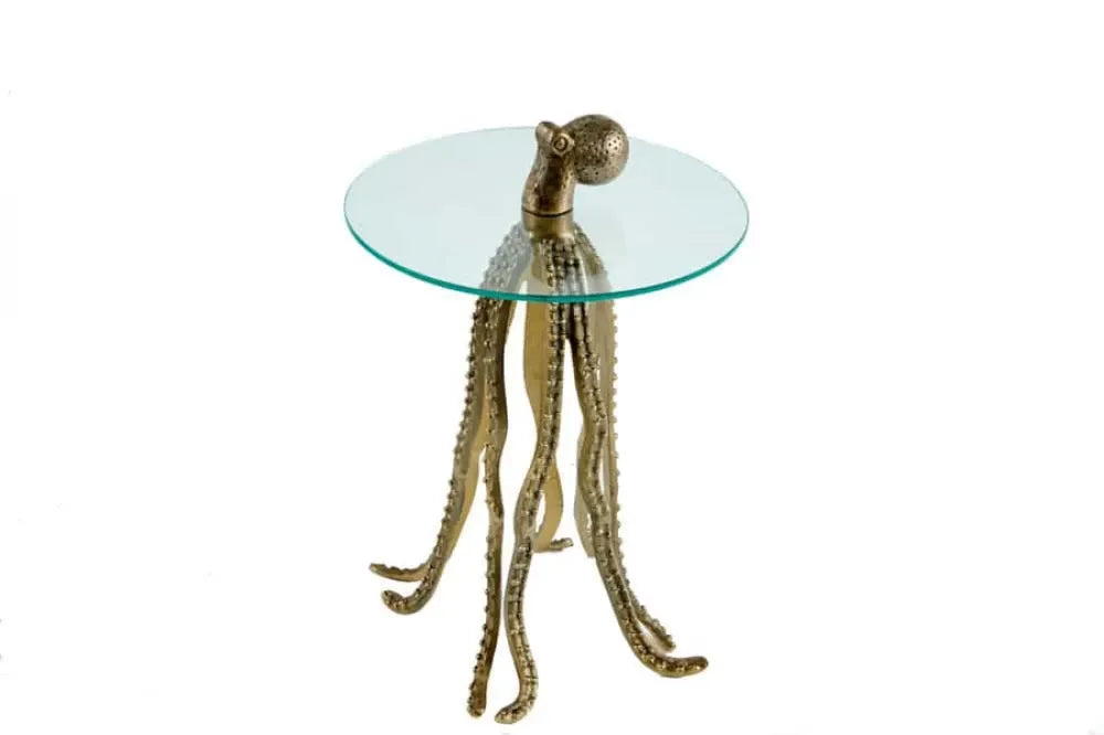 Masuta laterala din Sticla securizata Transparent si Metal Auriu L45xH67cm Wildlife octopus