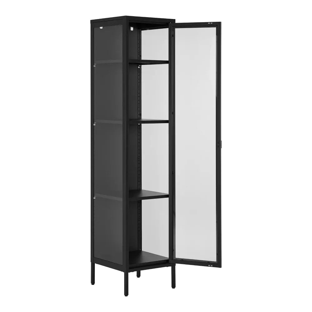Dulap ingust cu 1 usa din Sticla si Metal Negru L40xH180cm Brisbane Slim