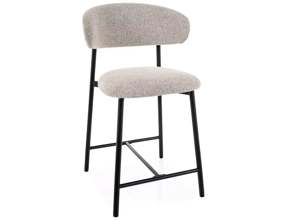 Scaun de insula tapitat cu Stofa Bej cu picioare din Metal Negru H91xL50xA52cm Elton