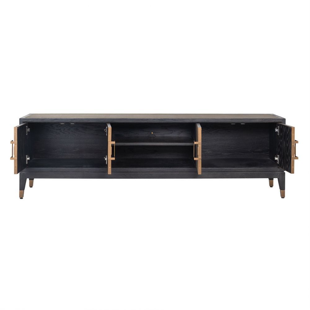 Comoda din piele ecologica si Lemn masiv de stejar Bej/Negru Bloomingville L185xH55cm Richmond Interiors