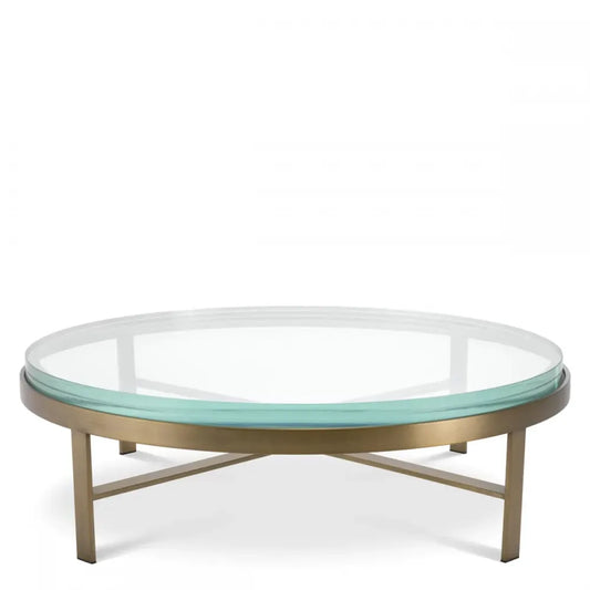 Masuta de cafea Rotunda din Otel inoxidabil Alama si Sticla Transparent D97.5xH30cm Hoxton Eichholtz